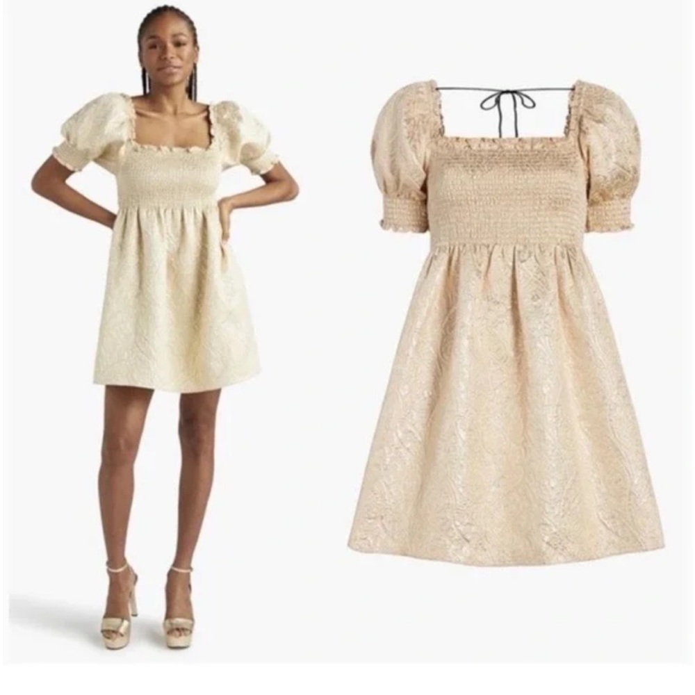 Hill House Athena Nap Dress in Gold Brocade, Size Small